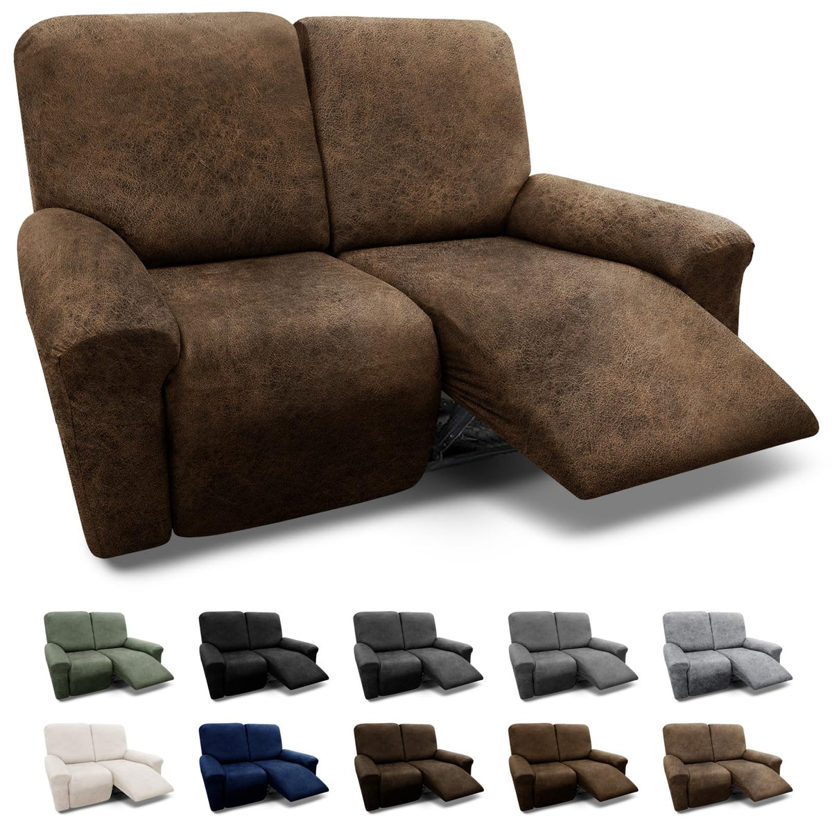 3-Pieces T Cushion Loveseat Slipcovers Leather Look Couch Cover Loveseat Covers for 2 Cushion Couch Furniture Protector Stretch Sofa Cover with 2 Individual T Cushion Seat Covers, Brown