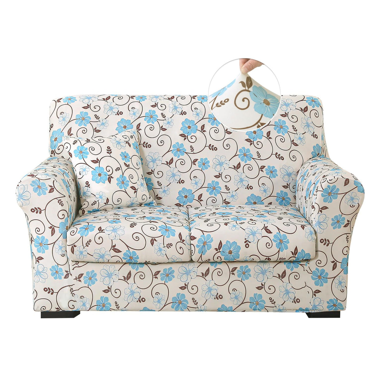 Stretch Printed Sofa Cover Couch Covers, 4-PieceLoveseat Slipcovers with 2 Separate Cushion Cover & 1 Pillow Case, Washable Soft Spandex Furniture Protector for Living Room(Loveseat, Flower)