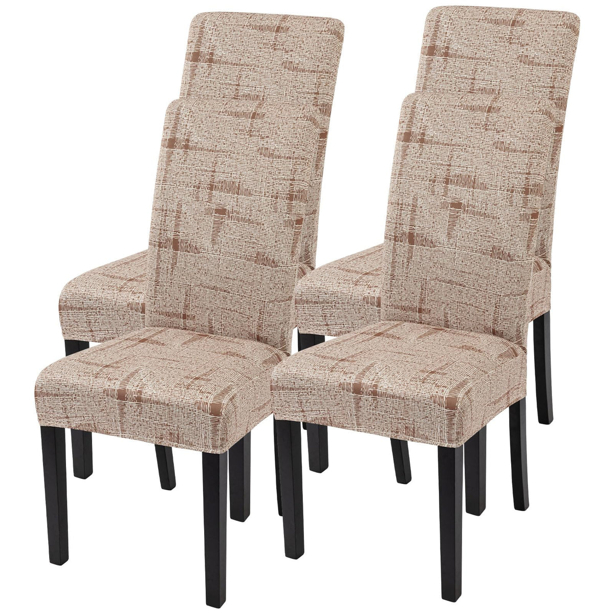 SearchI Chair Covers Slipcovers Set of 4, Spandex Super Fit Stretch Removable Washable Kitchen Parsons Protector for Dining Room,Hotel,Ceremony,Beige+Flowers