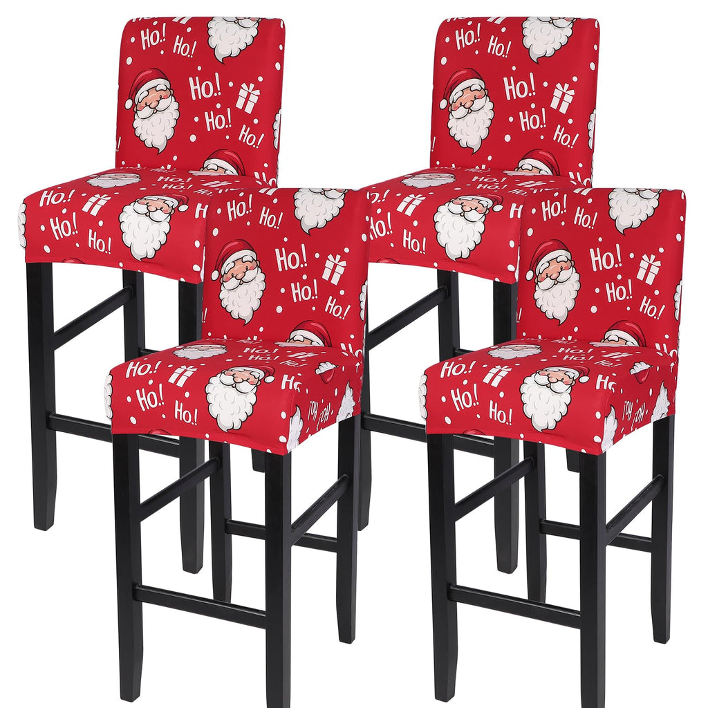 SearchI Bar Stool Covers Set of 4, Stretch Washable Barstool Seat Covers, Counter Height Chair Covers for Kitchen Dining Room Cafe (Beige Linen-Look Print)
