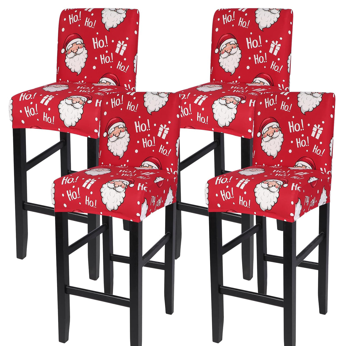 SearchI Bar Stool Covers Set of 4, Stretch Washable Barstool Seat Covers, Counter Height Chair Covers for Kitchen Dining Room Cafe (Beige Linen-Look Print)