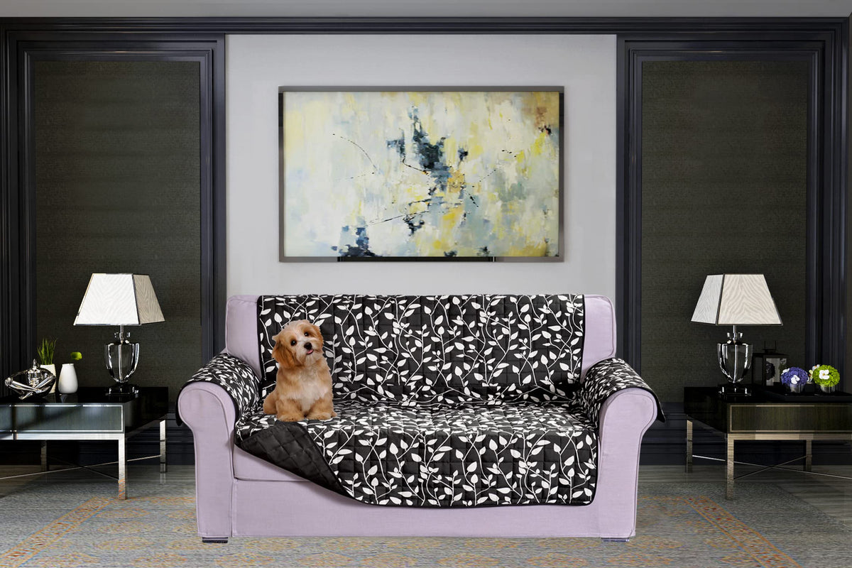 Elegant Comfort Quilted Furniture Protectors Solid and Printed Design Reversible Slipcovers Featuring Elastic Straps and Smart Pockets Great for Pets, Kids and More, Smart Leaf Loveseat, Sage