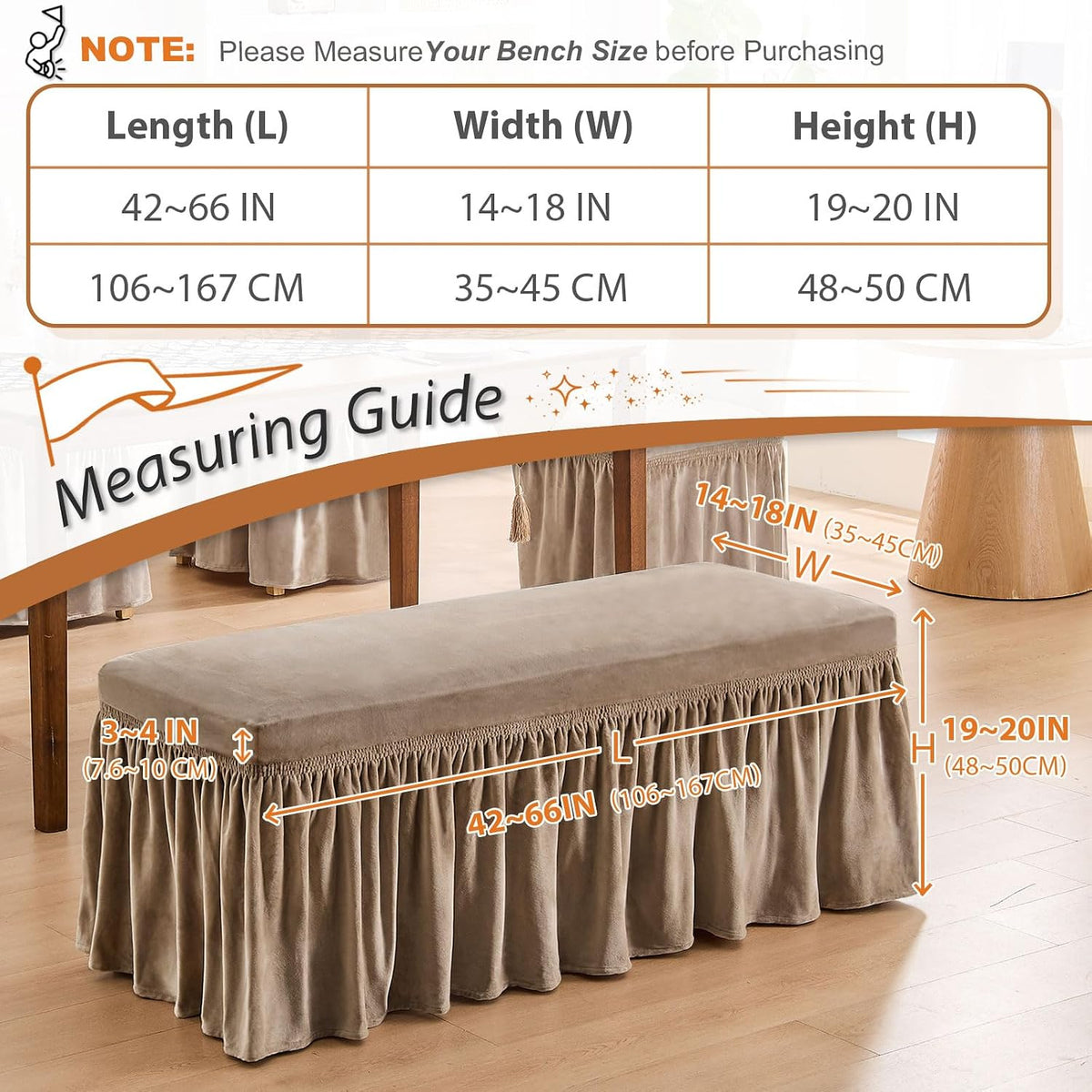 NICEEC Spandex Dining Bench Cushion Cover Bench Covers Stretch with Skirt