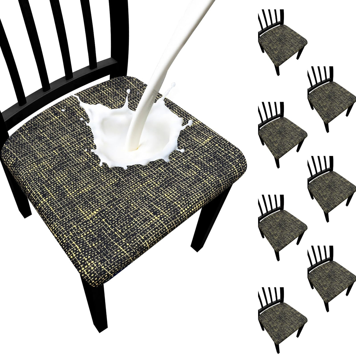 Waterproof Dining Chair Seat Covers Set of 6, Stretch Removable Dining Room Seat Covers for Dining Chairs, Kitchen, Hotel, Party