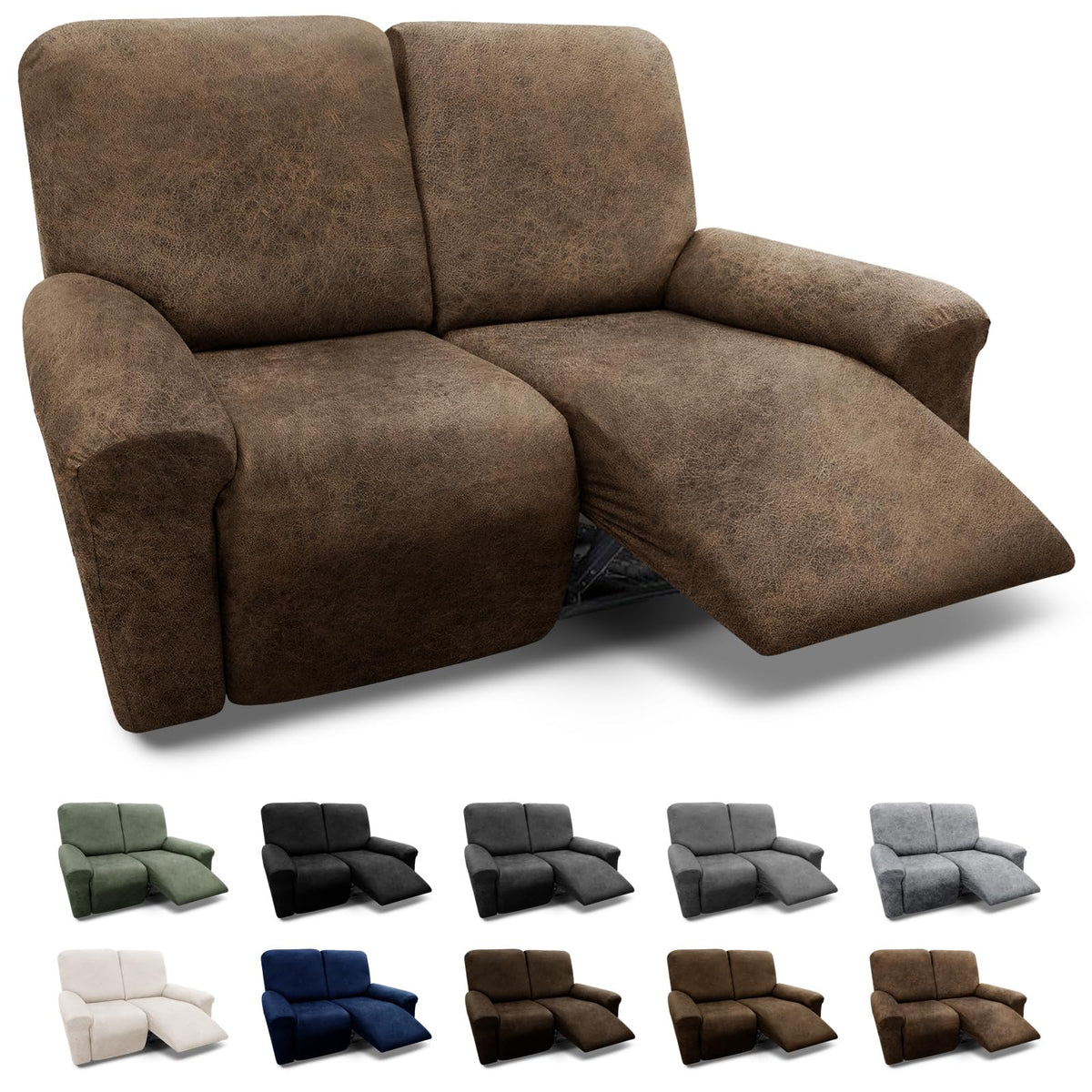 3-Pieces T Cushion Loveseat Slipcovers Leather Look Couch Cover Loveseat Covers for 2 Cushion Couch Furniture Protector Stretch Sofa Cover with 2 Individual T Cushion Seat Covers, Brown