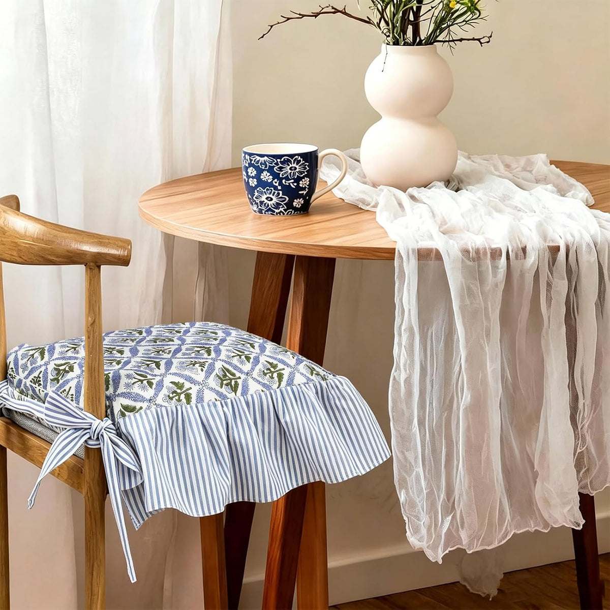 4 Pack Blue Ruffled Chair Cushion Covers 17.5x17.5 in Square
