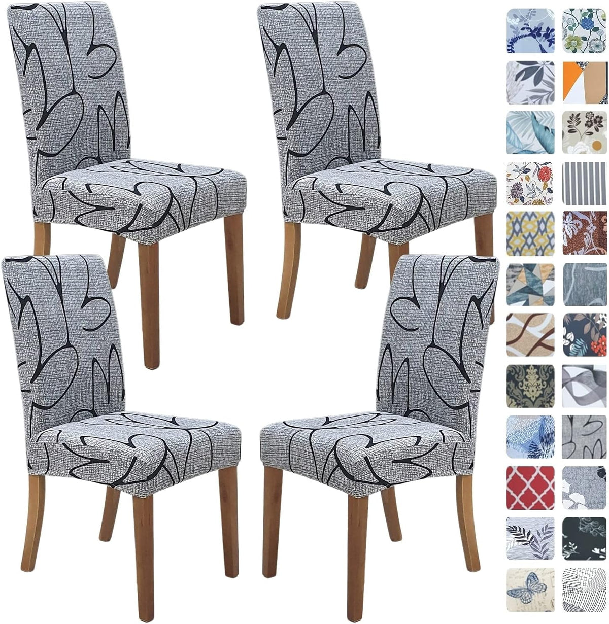SPRINGRICO Chair Covers for Dining Room Set of 4, Stretch Dining Chair Cover, Washable Spandex Kitchen Parsons Chair Slipcovers, Removable Seat Protector for Home or Party (4 Pack, Lotus Gray)