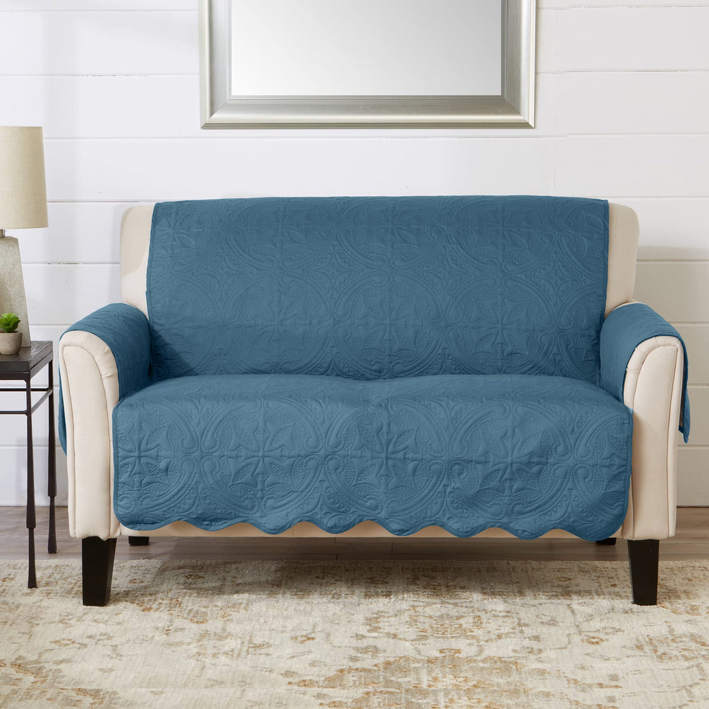 Great Bay Home Reversible Patchwork Loveseat Cover - Washable Slipcover Furniture Protector with Elastic Straps - Perfect for Kids & Pets - Box-Stitched Detail (Taupe)