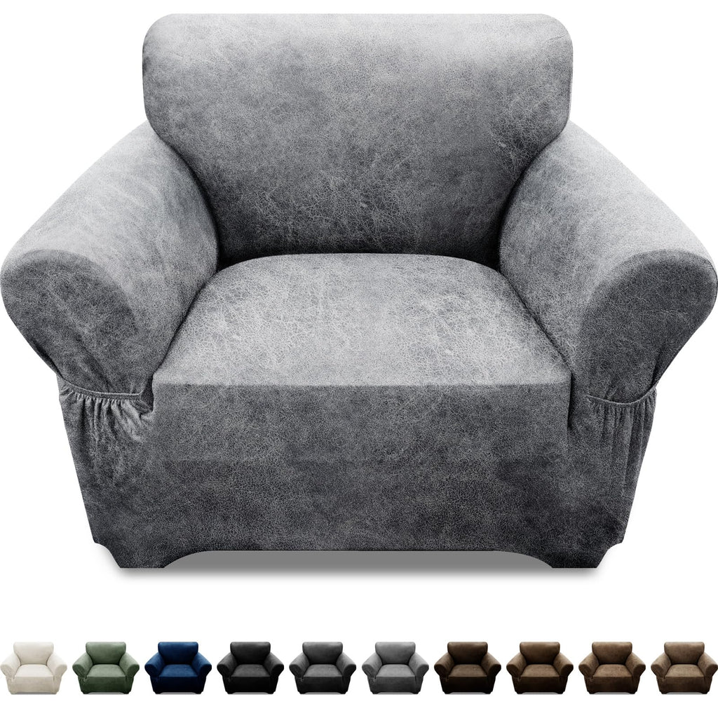 3-Pieces T Cushion Loveseat Slipcovers Leather Look Couch Cover Loveseat Covers for 2 Cushion Couch Furniture Protector Stretch Sofa Cover with 2 Individual T Cushion Seat Covers, Brown
