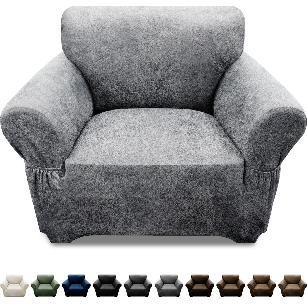 3-Pieces T Cushion Loveseat Slipcovers Leather Look Couch Cover Loveseat Covers for 2 Cushion Couch Furniture Protector Stretch Sofa Cover with 2 Individual T Cushion Seat Covers, Brown