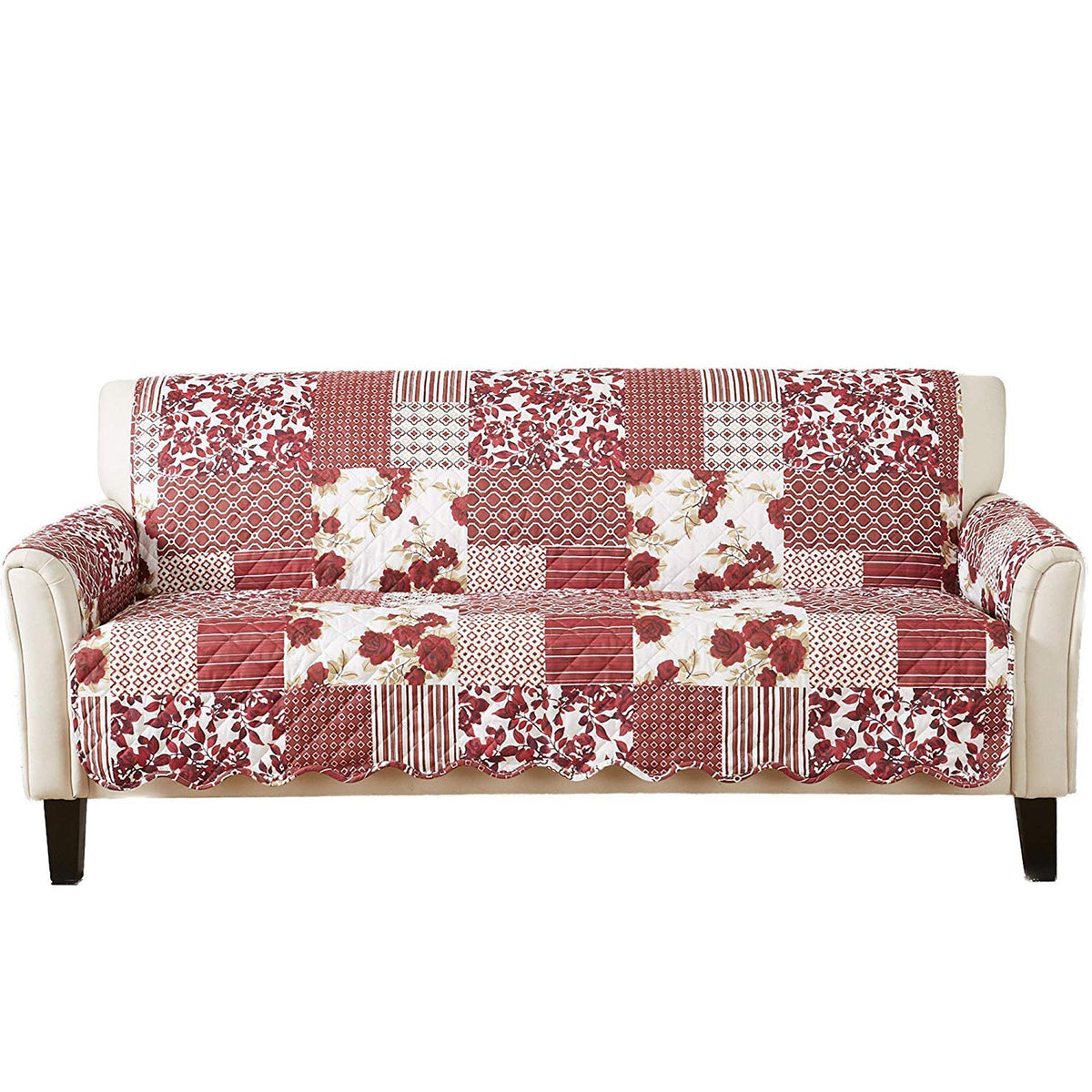 Great Bay Home Reversible Patchwork Sofa Cover - Washable Slipcover Furniture Protector with Elastic Straps - Perfect for Kids & Pets - Box-Stitched Detail (Taupe)