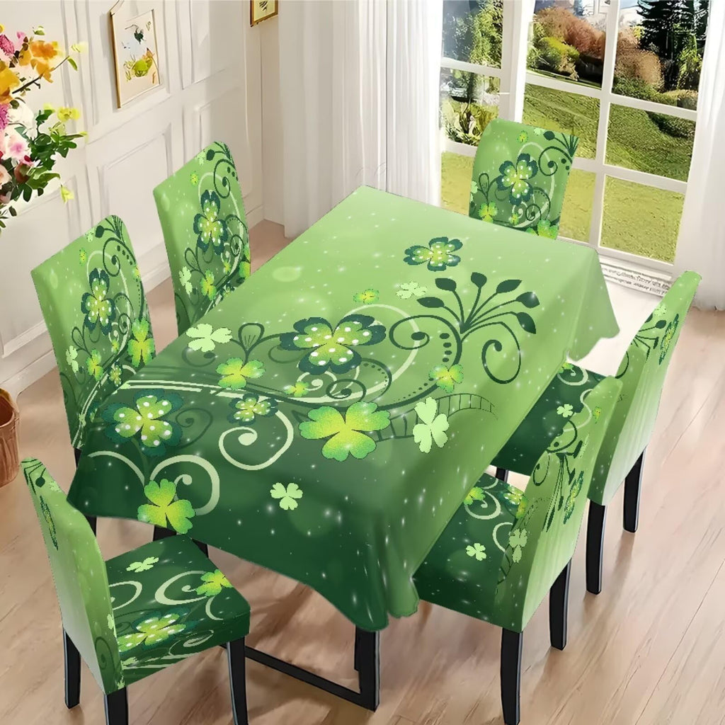 ZDCUSTOM St Patricks Day Table Cloth and Chair Cover Set of 4 Green Tablecloths Rectangular Festive Chair Covers for Dining Chairs St. Patrick’s Day Decoration