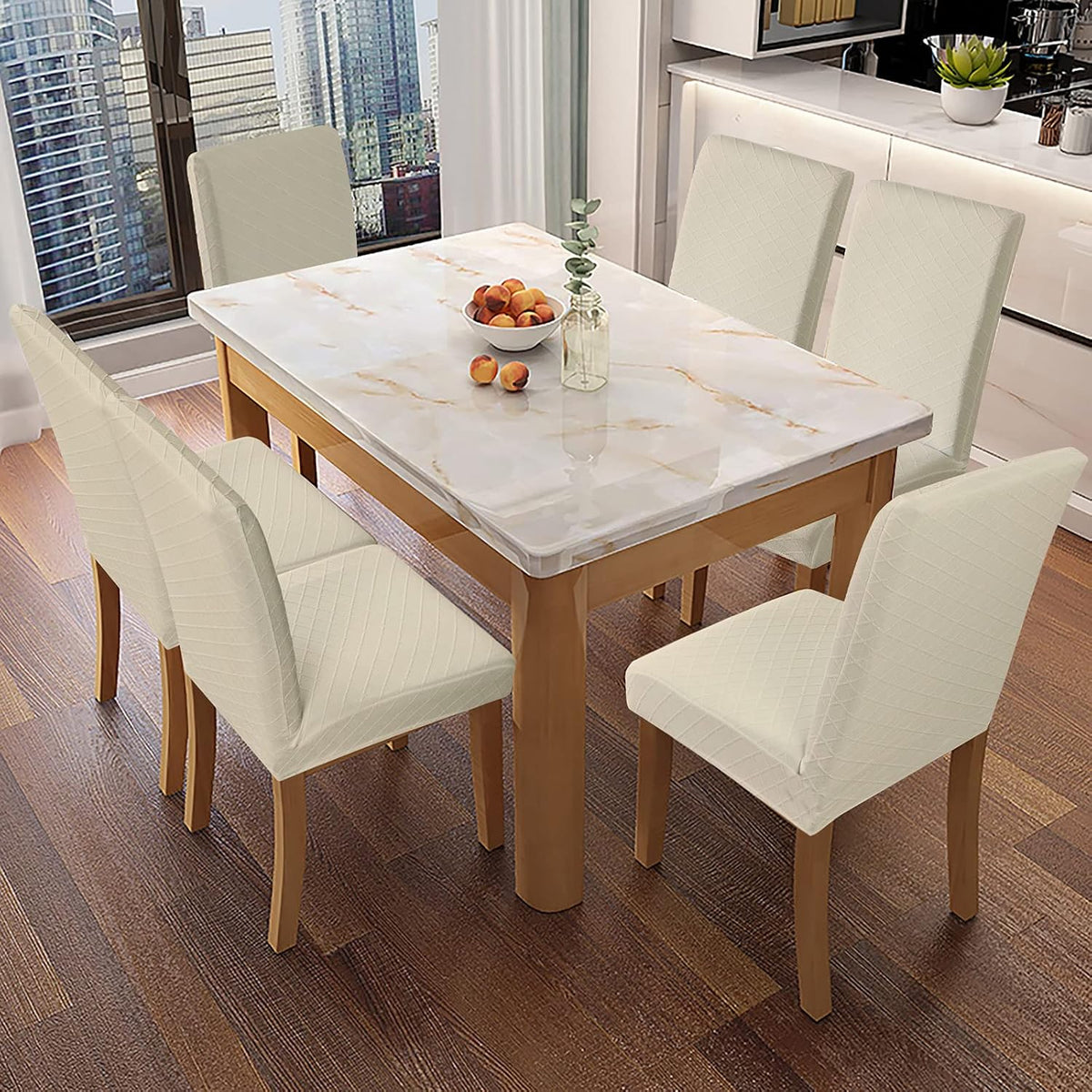 Genina Waterproof Chair Covers for Dining Room Dining Chair Covers Kitchen Parsons Chair Cover (Beige, 4 PCS)
