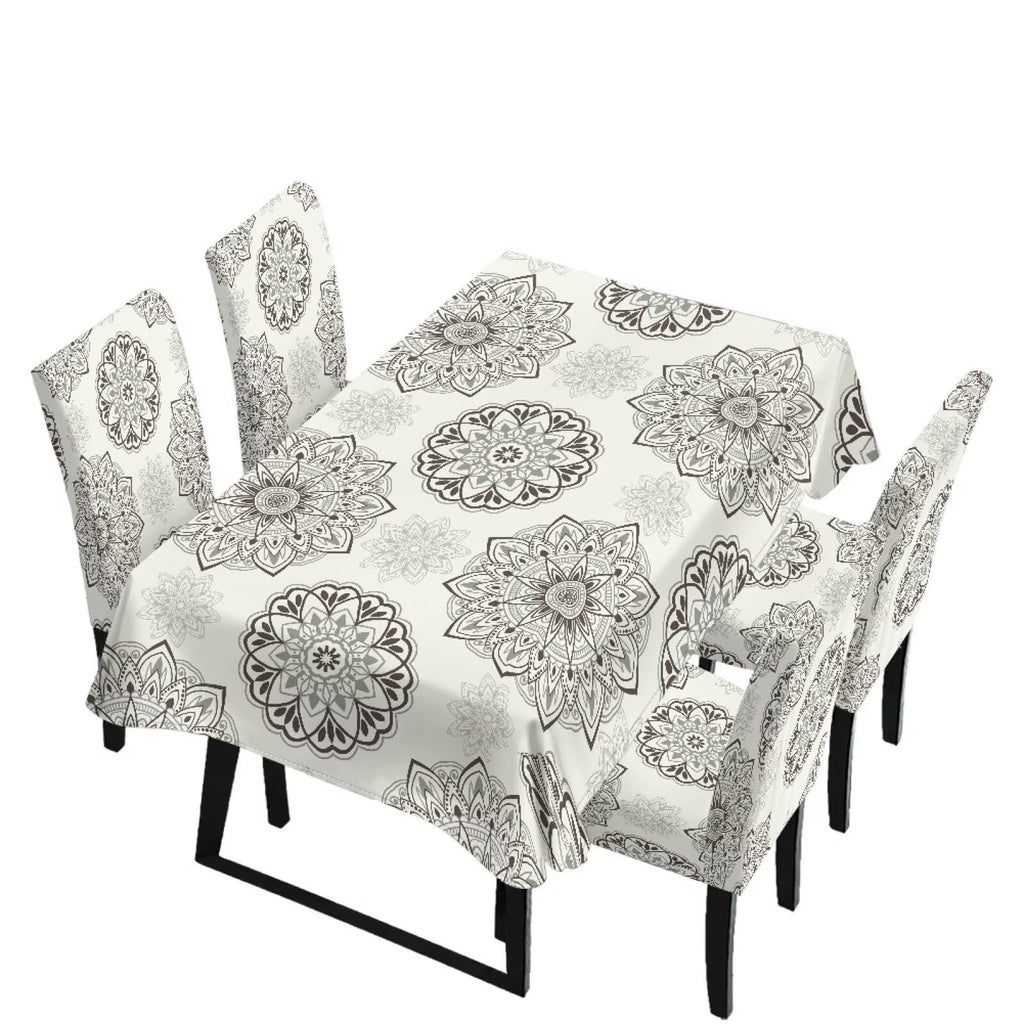 Thanksgiving Themed Dining Room Chair Cover and Tablecloths 5 Packs, Fall Leaf Print Kitchen Chair Seat Slipcovers Anti-Wrinkle Table Protector for Thanksgiving Day Party