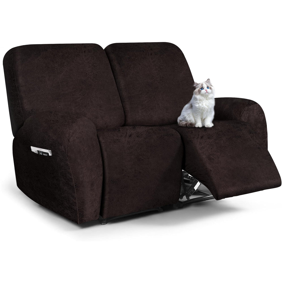 ANARACHON Leather Look Loveseat Recliner Cover, 6-Pieces Stretch Dual Recliner Sofa Covers, Soft Reclining Couch Slipcover, Washable Furniture Protector for Pets (2 Seater,256 Black)