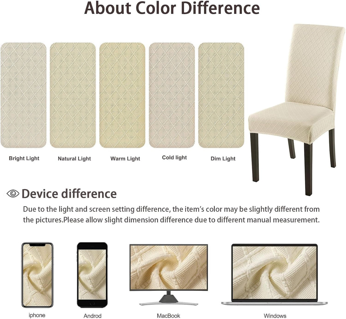 SearchI Dining Room Chair Covers Set of 6, Stretch Jacquard Parsons Chair Slipcovers Super Fit Removable Washable Kitchen Chair Protector Cover for Dining Room, Hotel, Ceremony (Beige Rhombus)