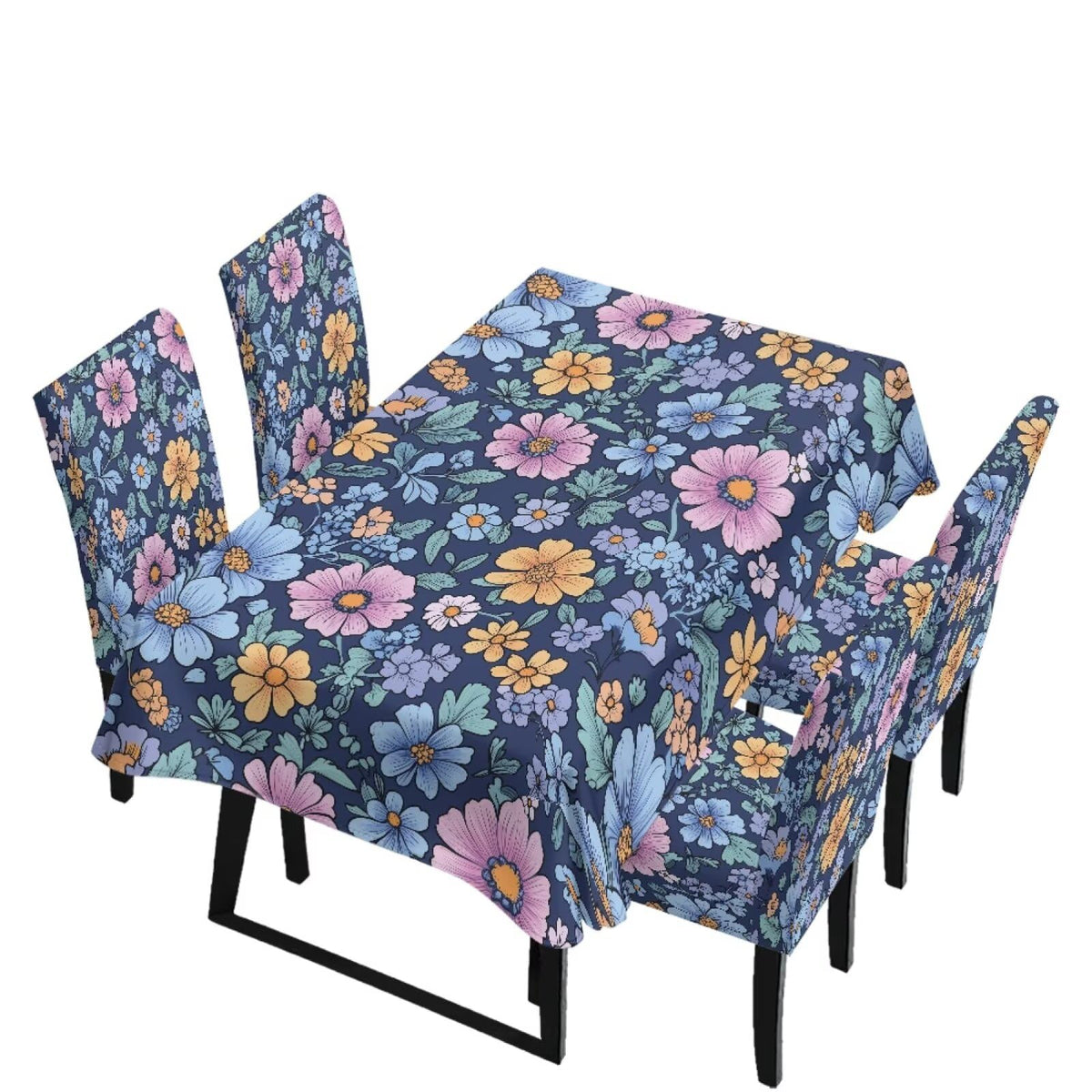 Table Cloth Rectangle Table Set of 7 Include Dining Chair Covers and Tablecloths for Dining Room Kitchen Banquet, Anti-Scratch Chair Seat Cover, Fluid Marble Print Green Gold Brown