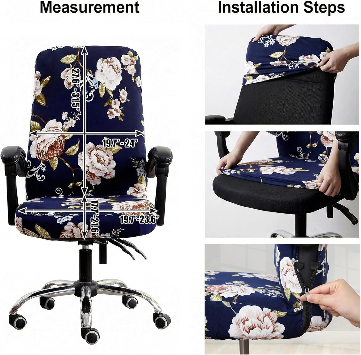 WOMACO Printed Office Chair Covers, Stretch Computer Universal Boss Modern Simplism Style High Back Chair Slipcover - Peony, Large