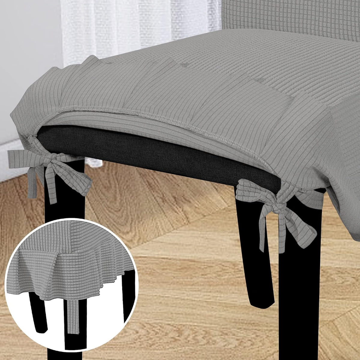 Easy-Going 2 PCS Stretch Dining Room Chair Covers with Skirt, Light Gray