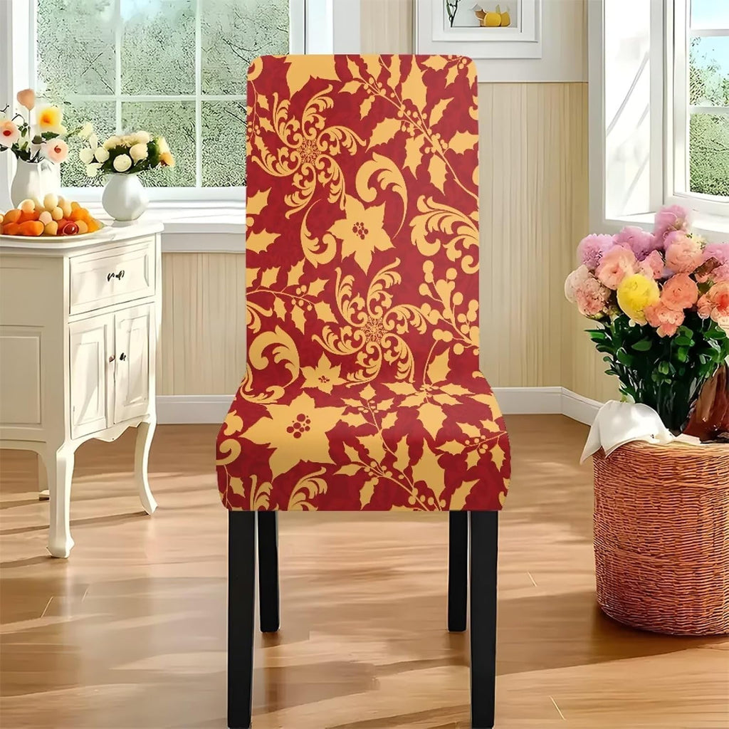 Poinsettia Dining Table & Chair Cover Set for Christmas, Stretch