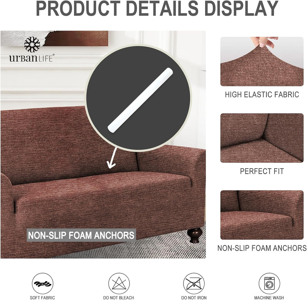 URBANLIFE 1-Piece Stretch Sofa Covers for 2 Cushion Couch, Chocolate