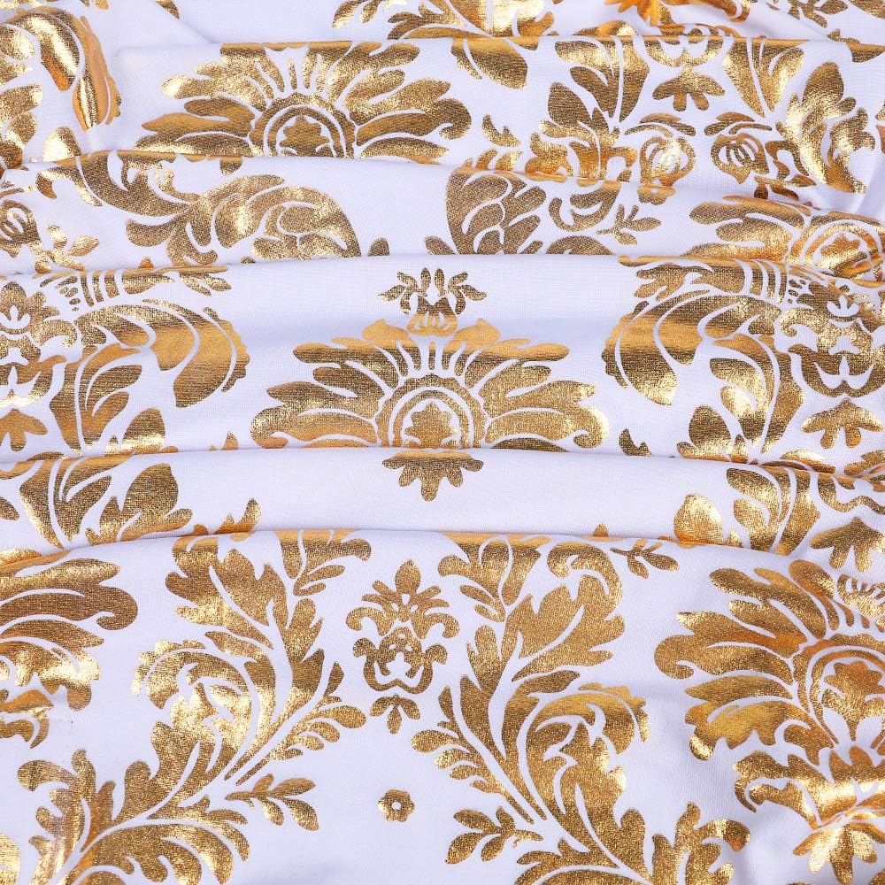 Gold Chair Covers Foil Floral Print, Stretch Fit, 1 Pack