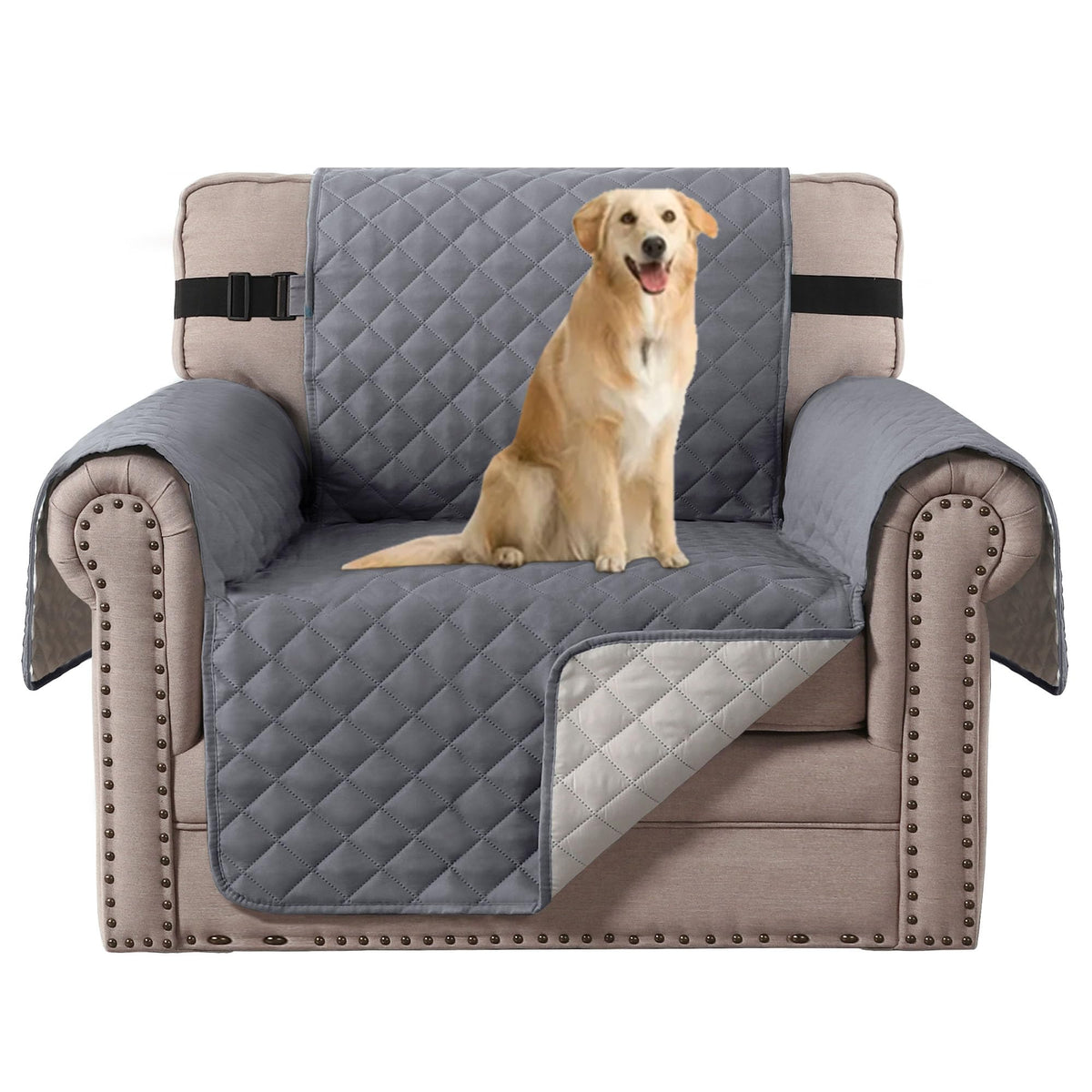 H.VERSAILTEX Reversible Couch Cover for 2 Cushion Couch Water Resistant Loveseat Washable Furniture Cover with Non-Slip Elastic Strap for Dogs, Pets, Kids(Oversized Loveseat, Charcoal Grey)