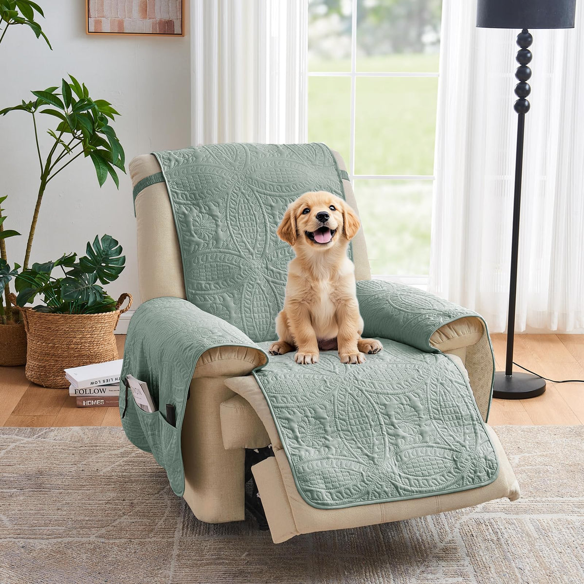 Stay in Place Ivory White Quilted Loveseat Couch Cover for 2 Cushion Couch, Water Repellent Love Seat Quilted Sofa Covers Washable, Pet Friendly Slipcovers (Loveseat 48", Ivory White)