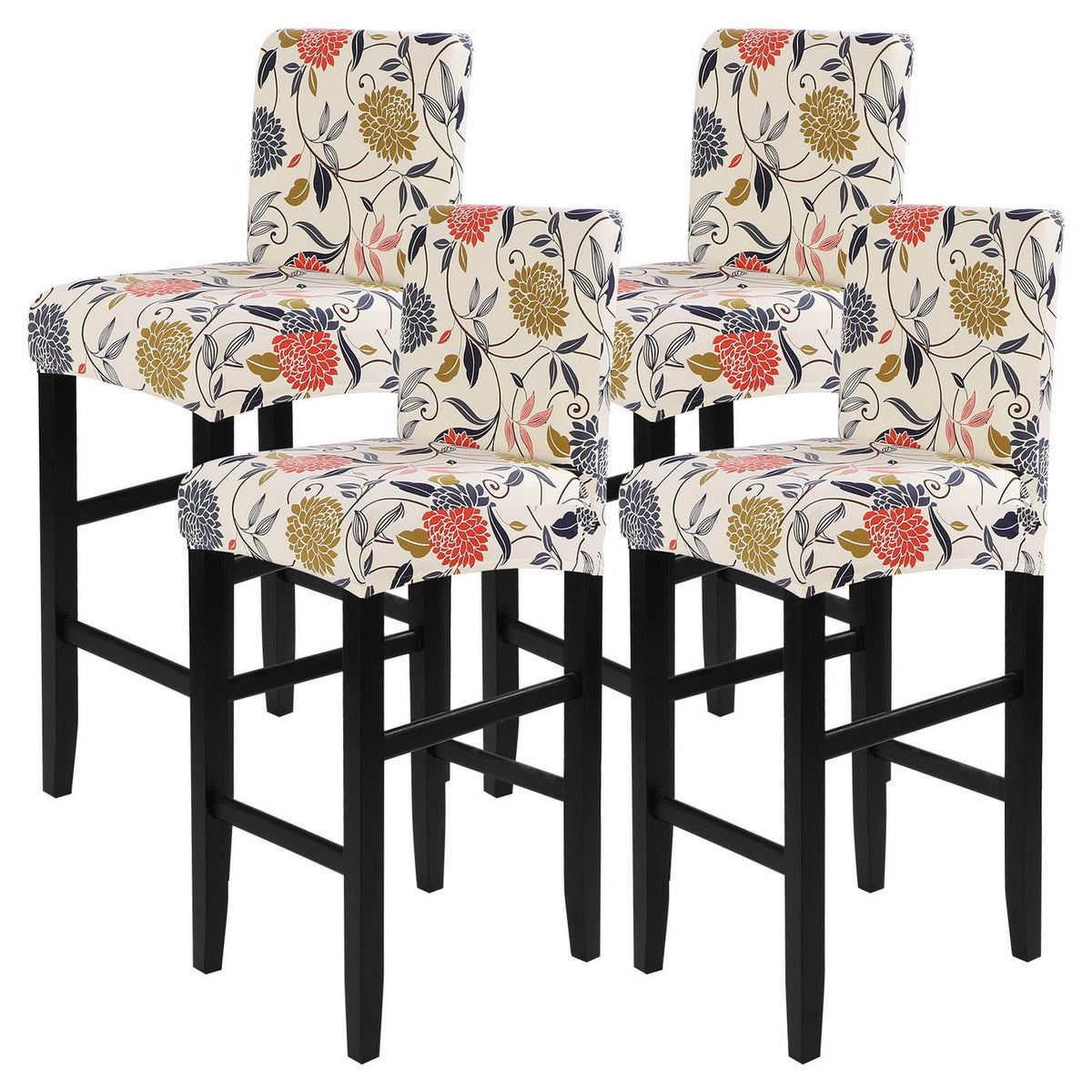 SearchI Bar Stool Covers Set of 4, Stretch Washable Barstool Seat Covers, Counter Height Chair Covers for Kitchen Dining Room Cafe (Beige Linen-Look Print)
