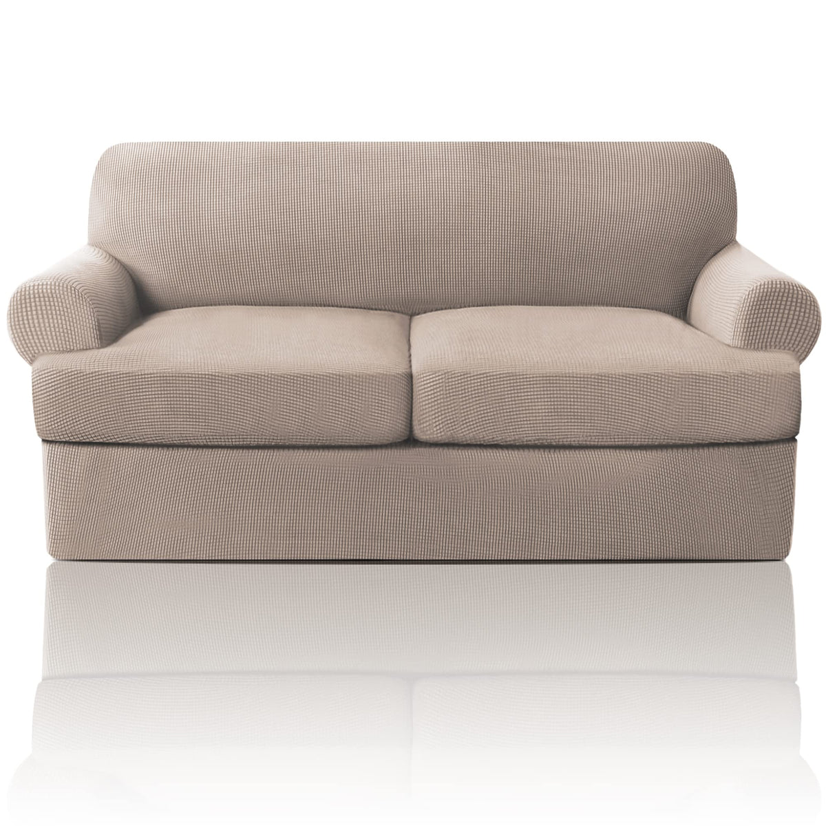PrinceDeco T Cushion Loveseat Slipcover - 3 Pieces Sofa Cover for 2 Cushion Couch with 2 Individual T Shape Seat Covers Width Up to 76 Inch - Stretch, Machine Washable, Porcelain
