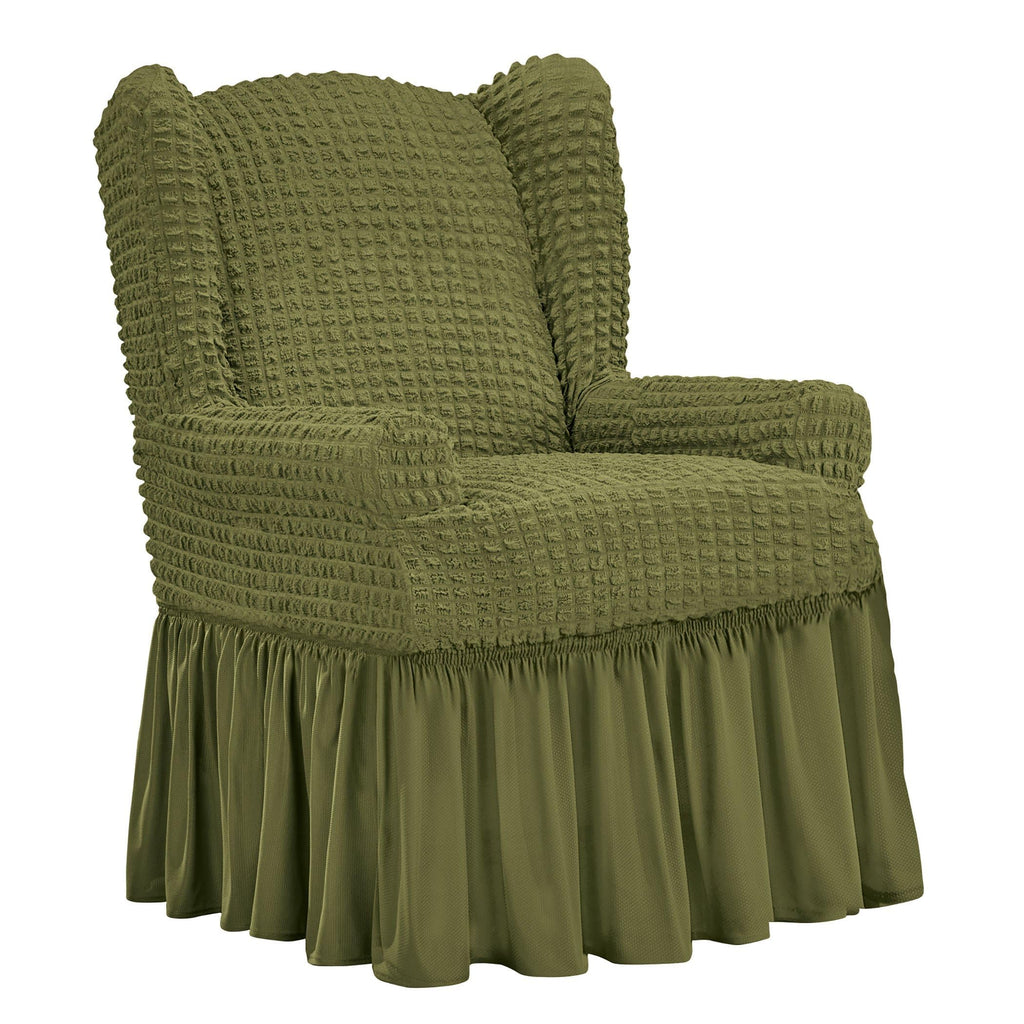 Collections Etc Textured Squares Ruffled Slipcover Taupe Loveseat