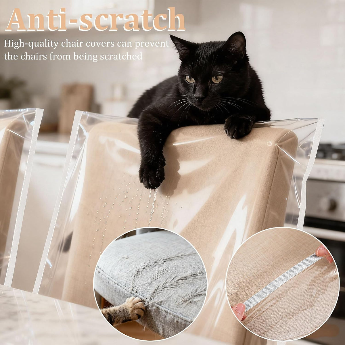 4 Pack Dining Chair Covers, Waterproof Clear Plastic Chair Covers for dining chairs, Plastic Seat Chair Protector Keep Chair Away from Water Dust Stain and Pet Claws W/21 x D/18 Fits Seatbacks 16-23"