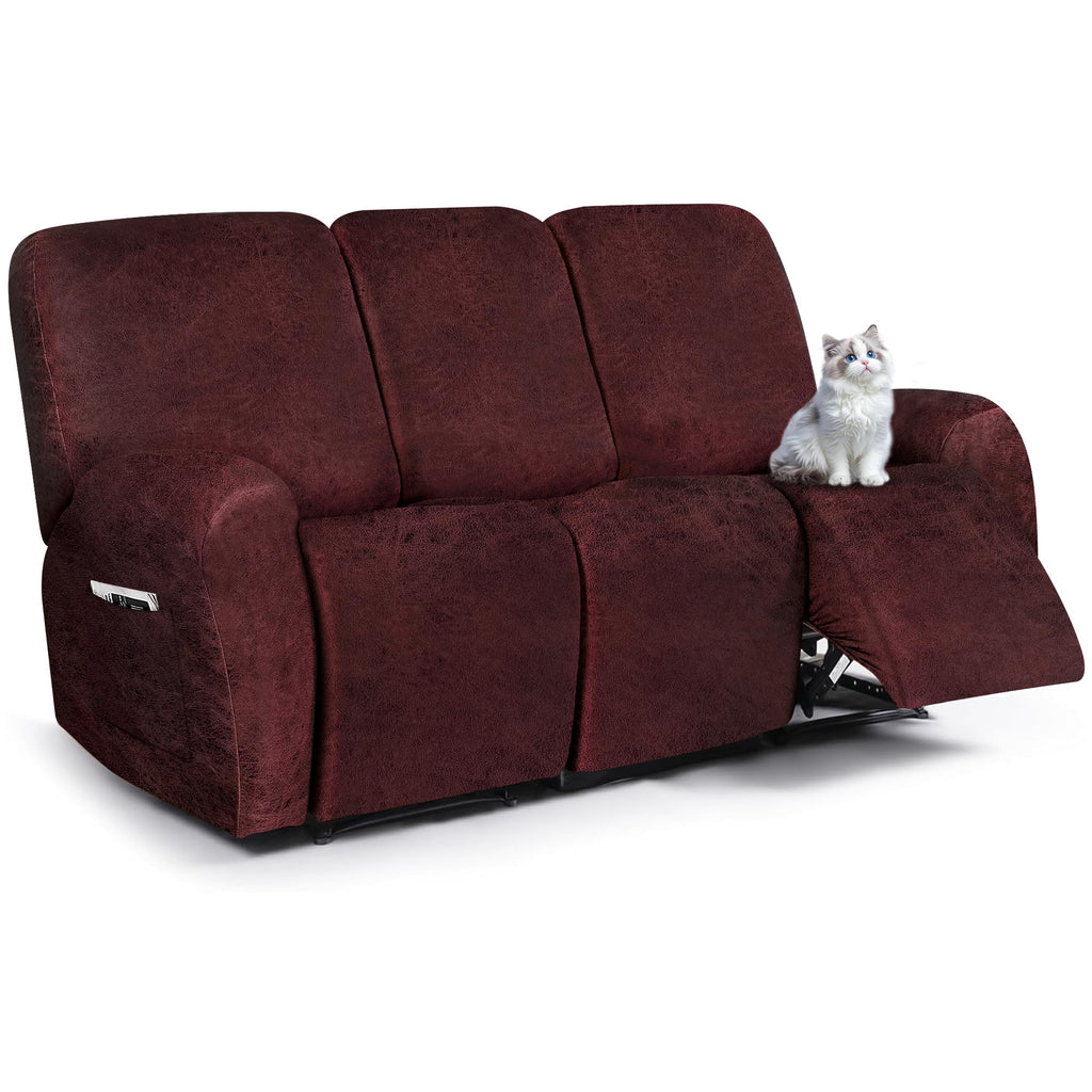 ANARACHON Leather Look Loveseat Recliner Cover, 6-Pieces Stretch Dual Recliner Sofa Covers, Soft Reclining Couch Slipcover, Washable Furniture Protector for Pets (2 Seater,256 Black)