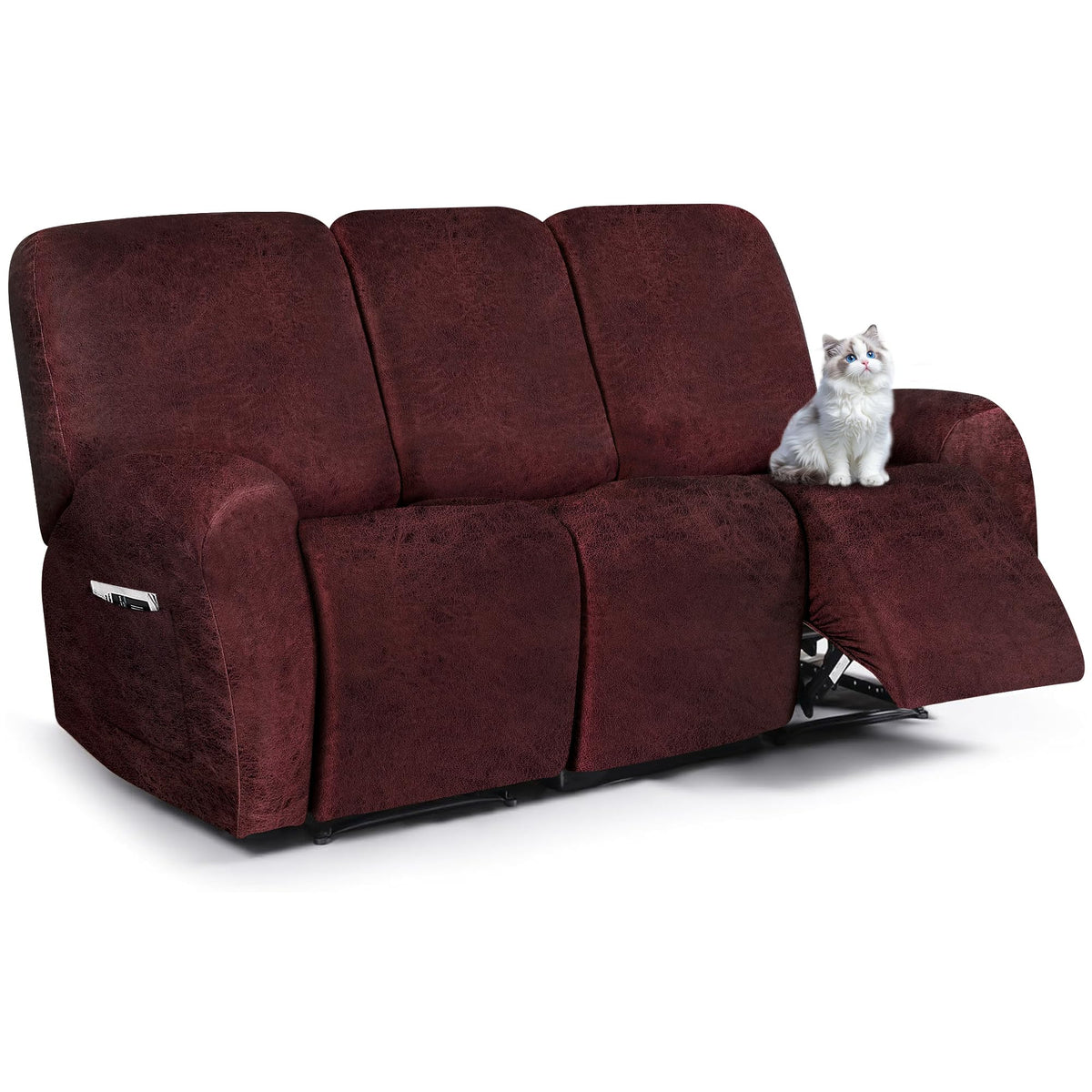 ANARACHON Leather Look Loveseat Recliner Cover, 6-Pieces Stretch Dual Recliner Sofa Covers, Soft Reclining Couch Slipcover, Washable Furniture Protector for Pets (2 Seater,256 Black)