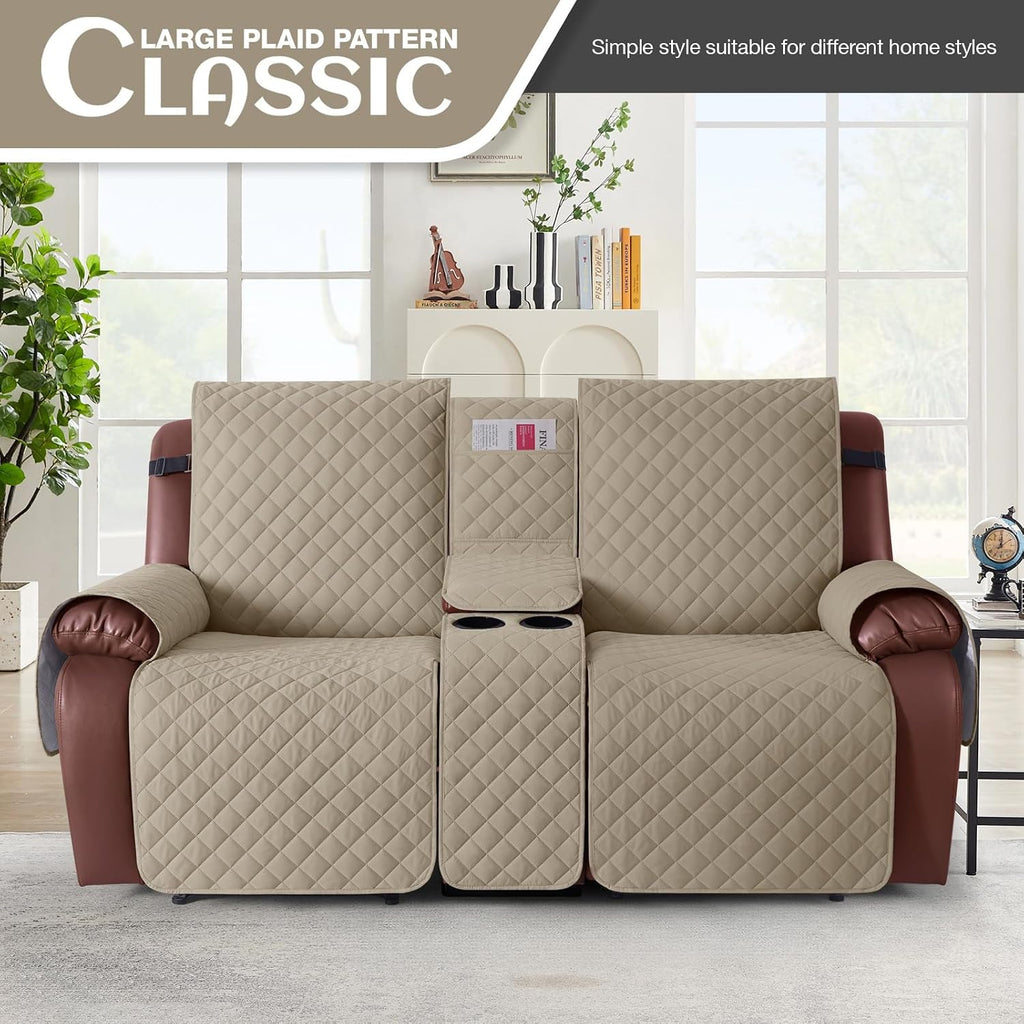 KinCam 100% Waterproof Loveseat Recliner Cover with Console, Khaki