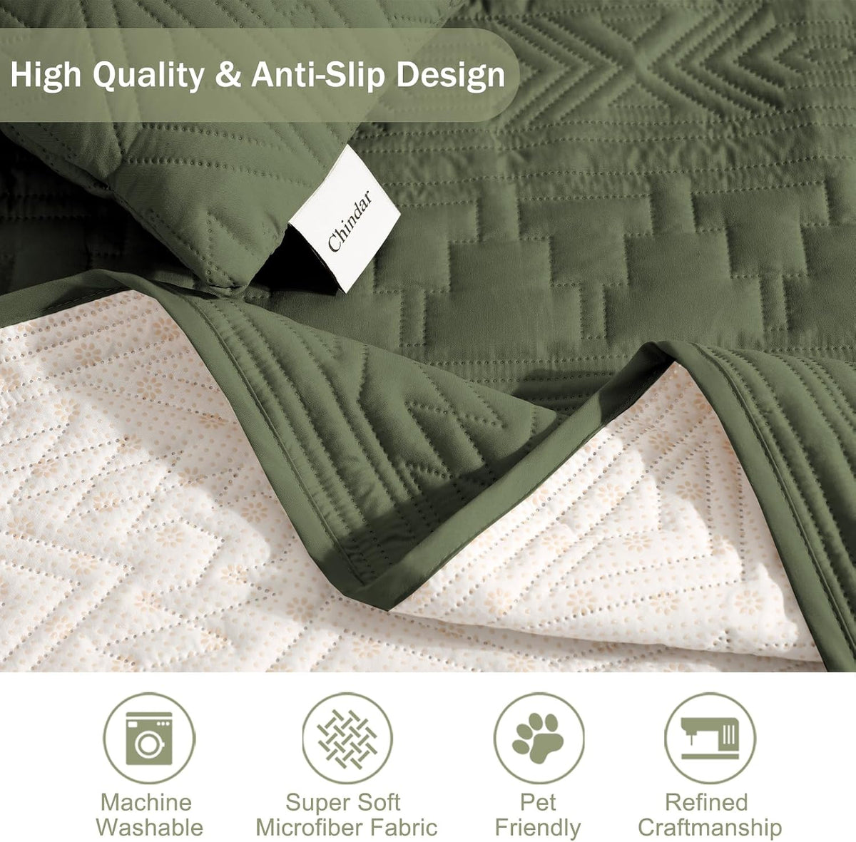 Boho Olive Green Loveseat Covers for 2 Cushion Couch, Water-Repellent Aztec Covers for Love Seat, Washable Quilted Couch Covers, Pet Friendly Loveseat Slipcovers (Loveseat 48", Olive Green)