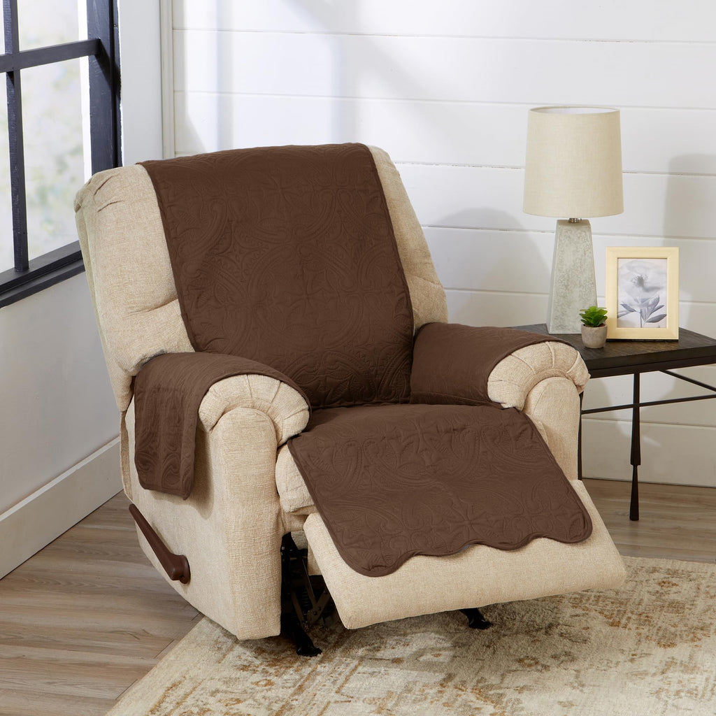 Great Bay Home Reversible Patchwork Loveseat Cover - Washable Slipcover Furniture Protector with Elastic Straps - Perfect for Kids & Pets - Box-Stitched Detail (Taupe)