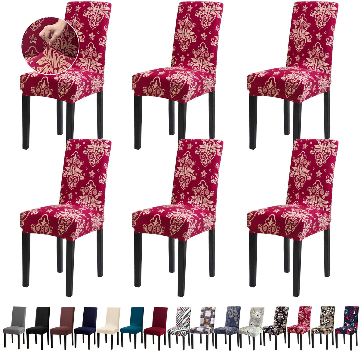 Chair Covers, Stretch Dining Room Chair Covers Set of 6, Removable Washable Dining Chair Slipcovers for Home, Hotel, Banquet