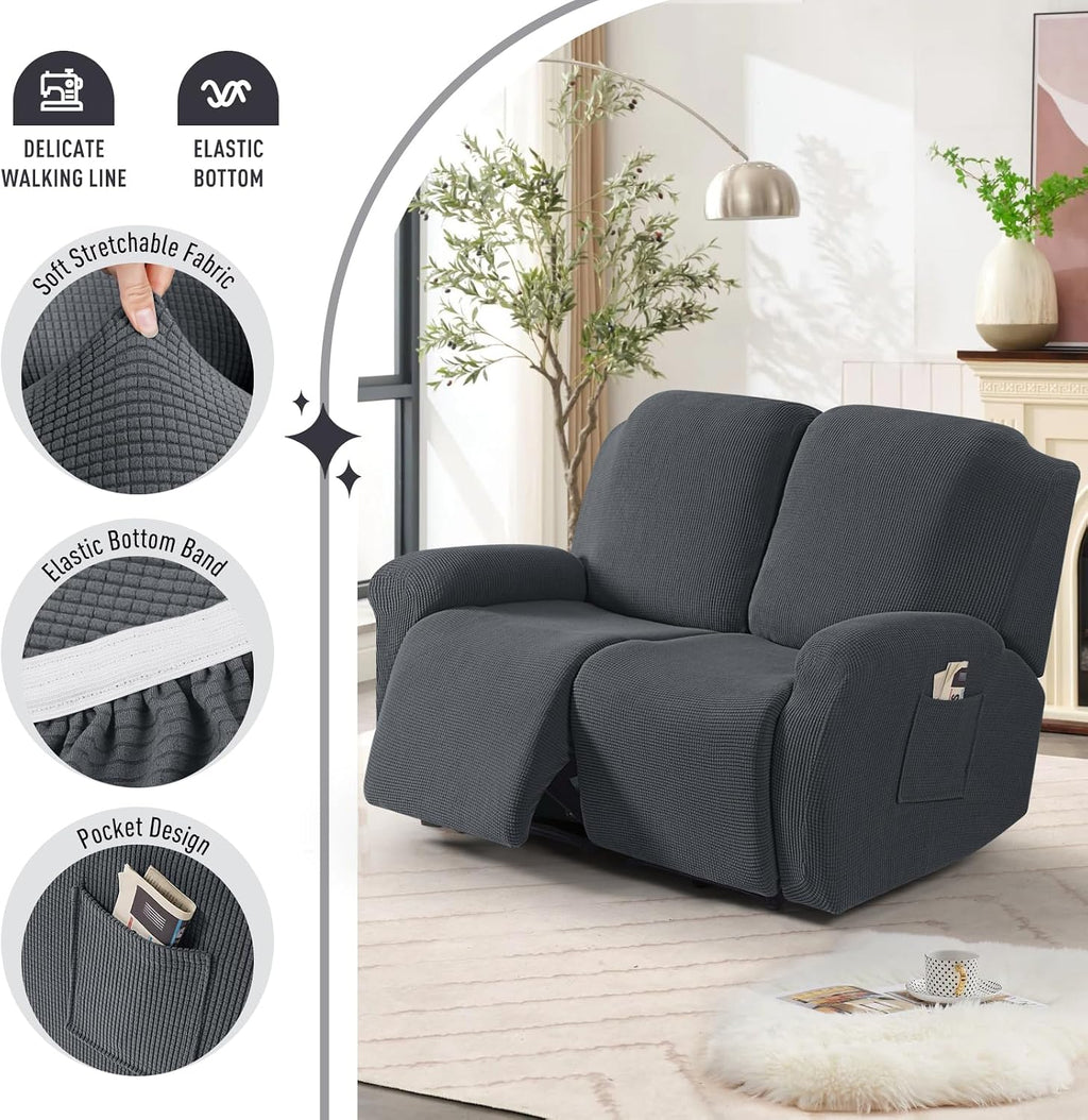 TAOCOCO Stretch Loveseat Recliner Covers 6 Piece, Charcoal Grey