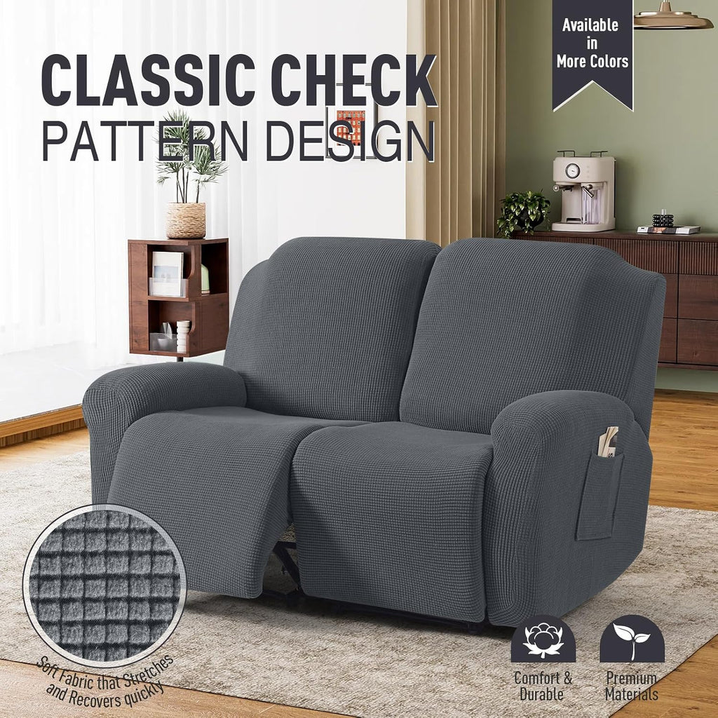 TAOCOCO Stretch Loveseat Recliner Covers 6 Piece, Charcoal Grey