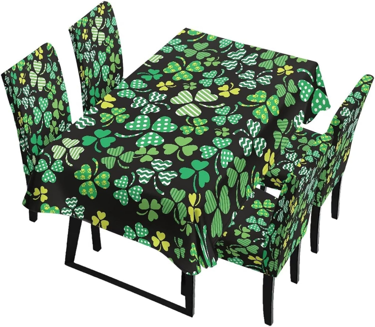ZDCUSTOM St Patricks Day Table Cloth and Chair Cover Set of 4 Green Tablecloths Rectangular Festive Chair Covers for Dining Chairs St. Patrick’s Day Decoration