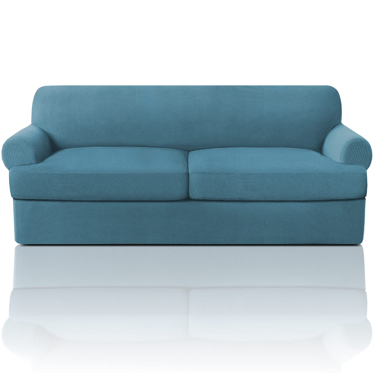 PrinceDeco T Cushion Loveseat Slipcover - 3 Pieces Sofa Cover for 2 Cushion Couch with 2 Individual T Shape Seat Covers Width Up to 76 Inch - Stretch, Machine Washable, Porcelain