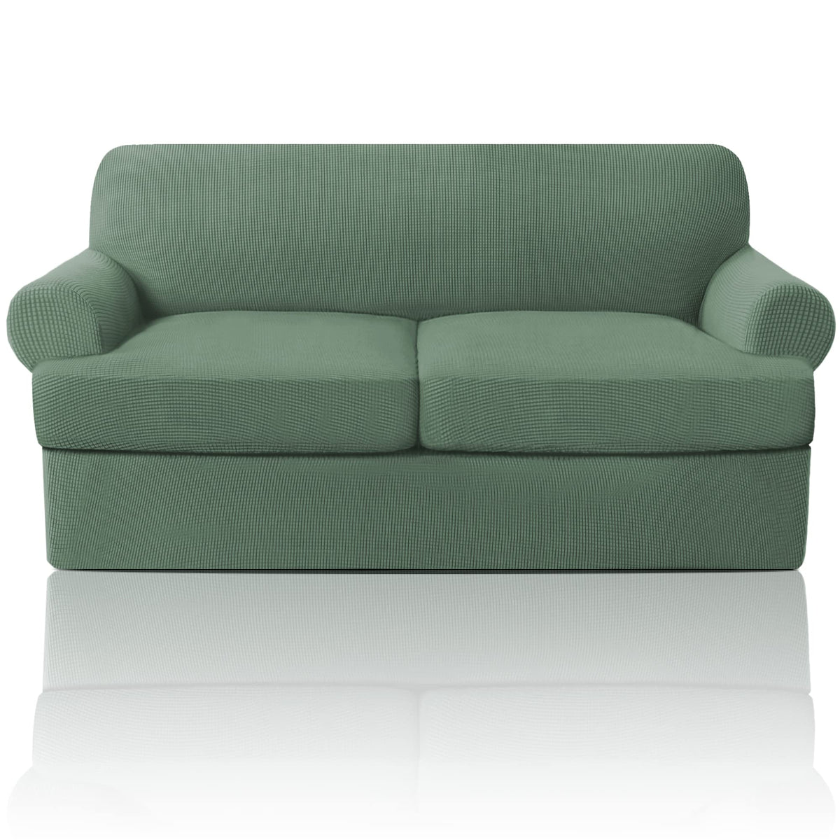 PrinceDeco T Cushion Loveseat Slipcover - 3 Pieces Sofa Cover for 2 Cushion Couch with 2 Individual T Shape Seat Covers Width Up to 76 Inch - Stretch, Machine Washable, Porcelain