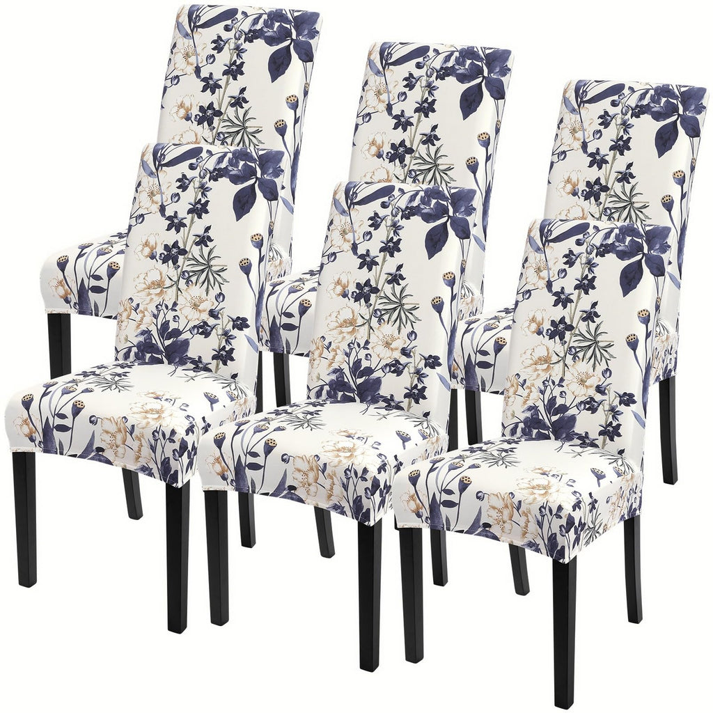 SearchI Chair Covers Slipcovers Set of 4, Spandex Super Fit Stretch Removable Washable Kitchen Parsons Protector for Dining Room,Hotel,Ceremony,Beige+Flowers