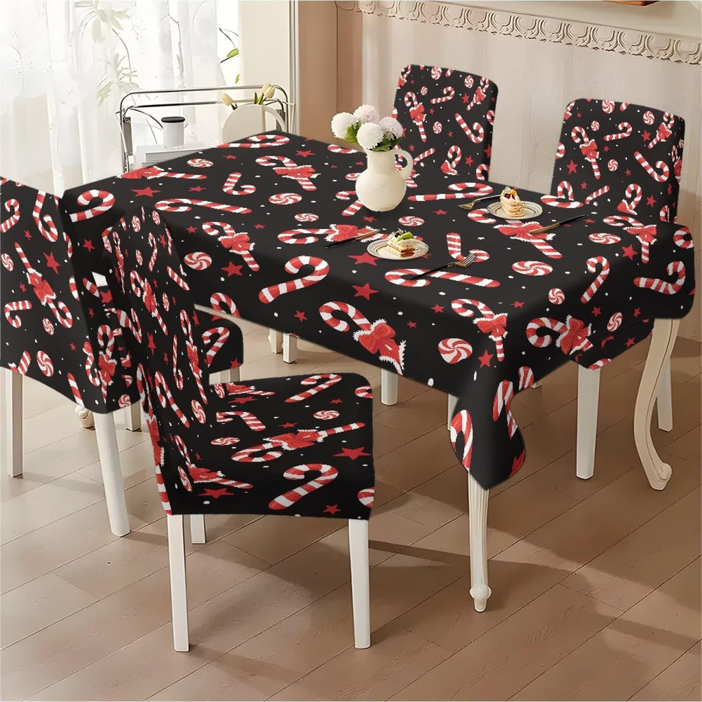 Thanksgiving Themed Dining Room Chair Cover and Tablecloths 5 Packs, Fall Leaf Print Kitchen Chair Seat Slipcovers Anti-Wrinkle Table Protector for Thanksgiving Day Party
