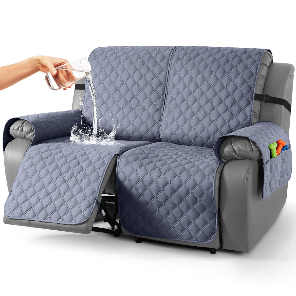 TAOCOCO 100% Waterproof Loveseat Recliner Covers Reversible, Charcoal Gray