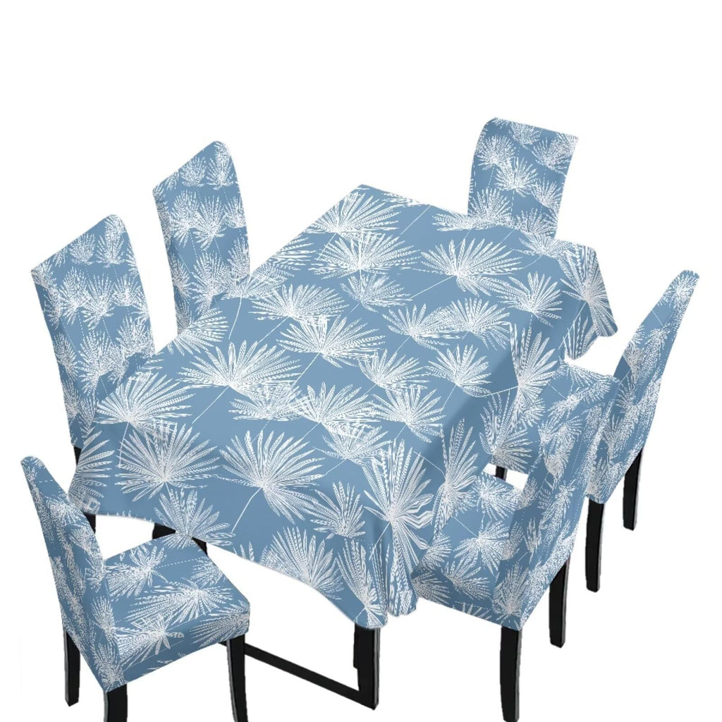 Table Cloth Rectangle Table Set of 7 Include Kitchen Chair Covers and Tablecloths for Dining Room Hotel Banquet, Anti-Scratch Chair Seat Protector Cover, Daisy Hippie Flower Print