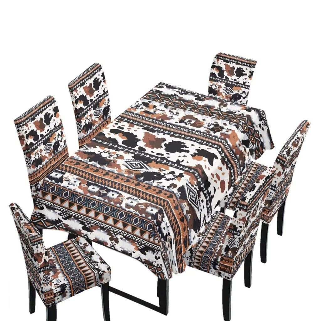 Table Cloth Rectangle Table Set of 7 Include Kitchen Chair Covers and Tablecloths for Dining Room Hotel Banquet, Anti-Scratch Chair Seat Protector Cover, Daisy Hippie Flower Print