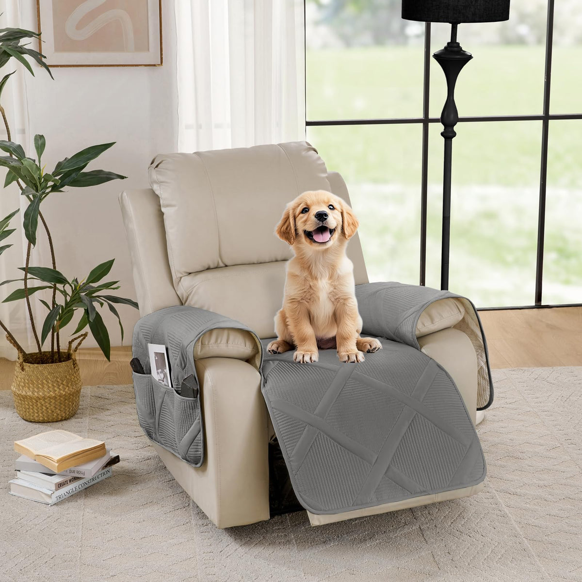 Backless Loveseat Covers for 2 Cushion Couch, Water-Repellent Covers for Leather Sofa Couch, Machine Washable Quilted Couch Covers, Pet Friendly Loveseat Slipcovers (Loveseat 48", Cool Gray)