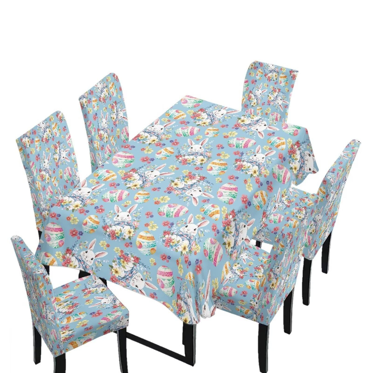 ZDCUSTOM Easter Table and Chair Covers for Parties Purple Bunny Dining Chairs Cover Daisy Tablecloths Rectangular for Easter Party
